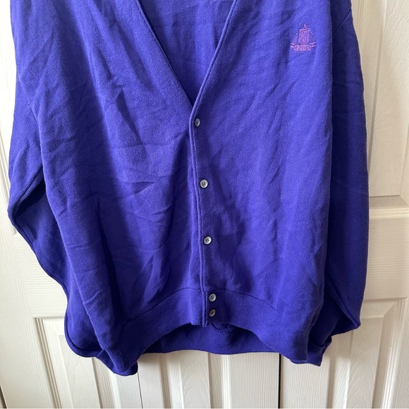 Vintage Izod Knit Purple Vneck Button Down Cardigan Crest Logo Women’s Size XLT - Picture 4 of 9
